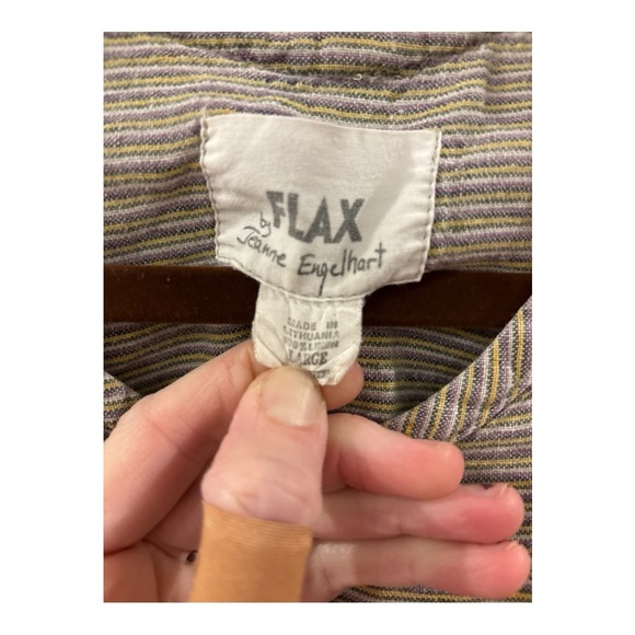 Flax Women's 100% Linen Short Sleeve T-Shirt Top in Neutral Pinstripe Size Large - Picture 5 of 6